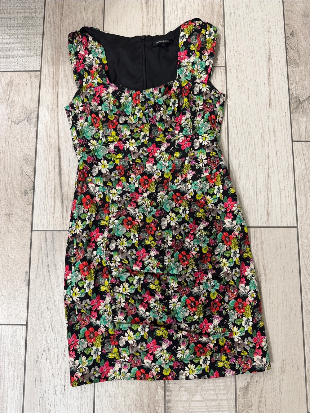 Nanette Lepore Black Floral Mini Dress with Pink & Green Accents Size 2